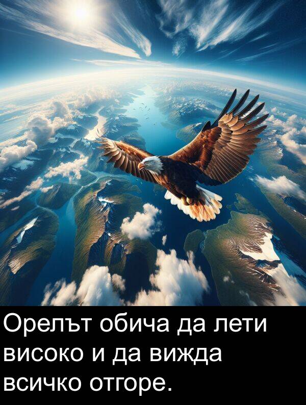 вижда: Орелът обича да лети високо и да вижда всичко отгоре.