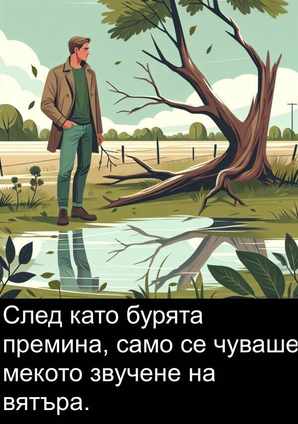 като: След като бурята премина, само се чуваше мекото звучене на вятъра.