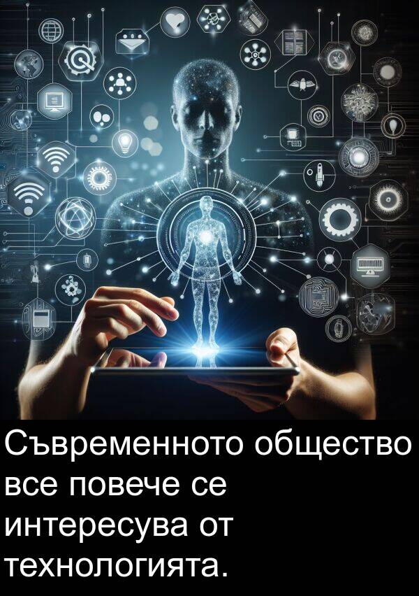 технологията: Съвременното общество все повече се интересува от технологията.