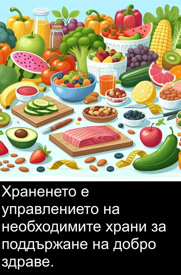 здраве: Храненето е управлението на необходимите храни за поддържане на добро здраве.