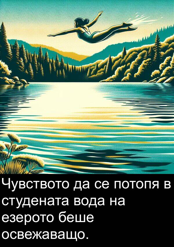 потопя: Чувството да се потопя в студената вода на езерото беше освежаващо.