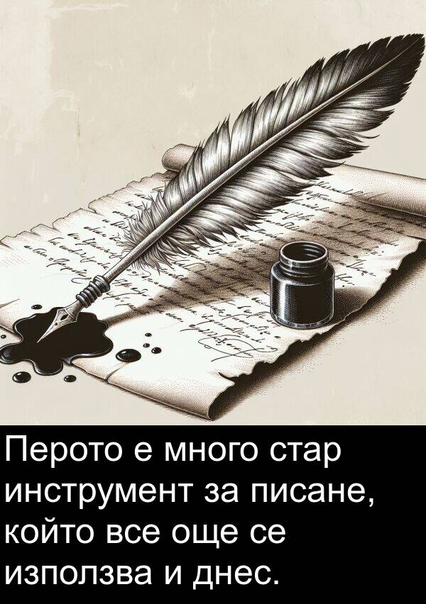 писане: Перото е много стар инструмент за писане, който все още се използва и днес.