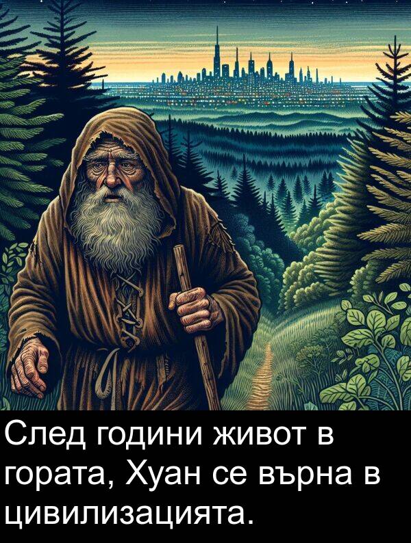 живот: След години живот в гората, Хуан се върна в цивилизацията.