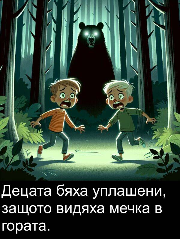 гората: Децата бяха уплашени, защото видяха мечка в гората.