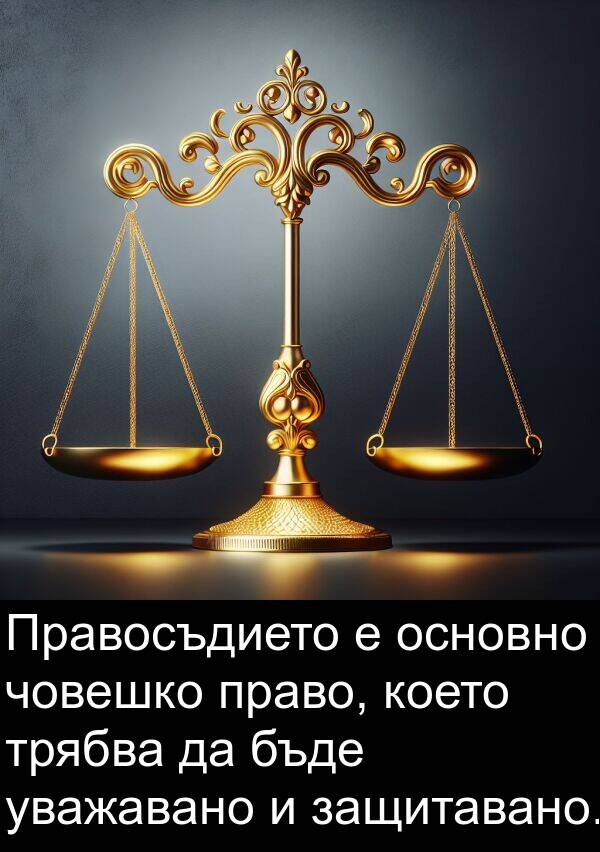 уважавано: Правосъдието е основно човешко право, което трябва да бъде уважавано и защитавано.