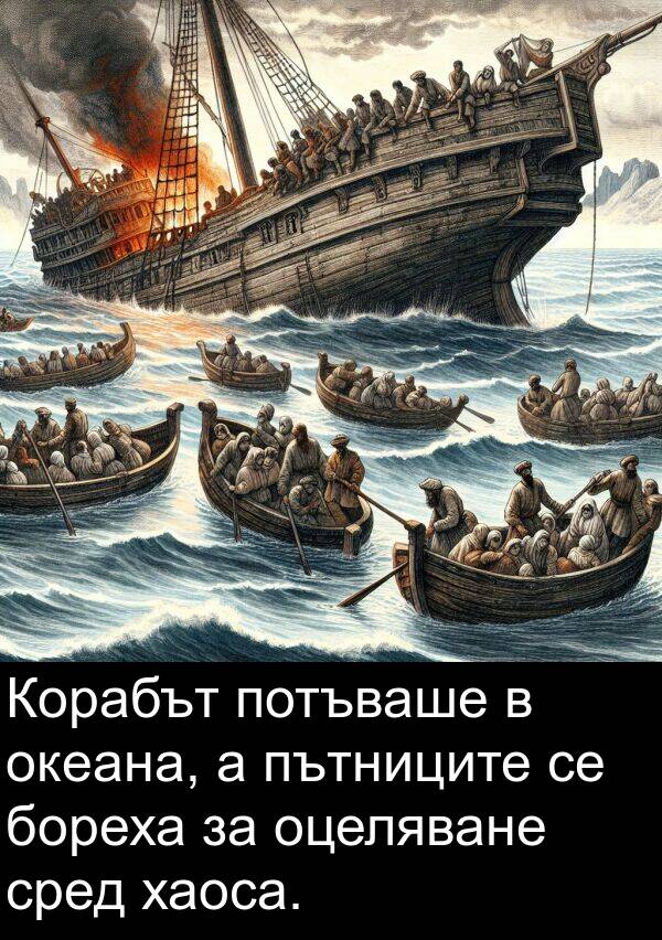 хаоса: Корабът потъваше в океана, а пътниците се бореха за оцеляване сред хаоса.