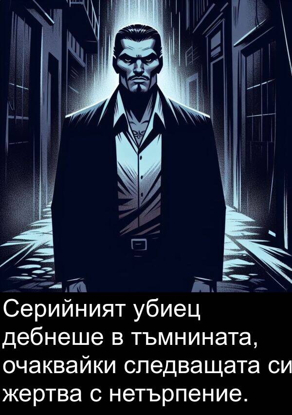 жертва: Серийният убиец дебнеше в тъмнината, очаквайки следващата си жертва с нетърпение.