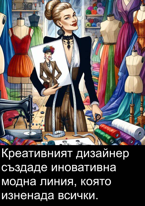 линия: Креативният дизайнер създаде иновативна модна линия, която изненада всички.