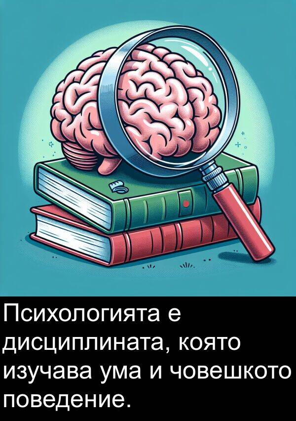 ума: Психологията е дисциплината, която изучава ума и човешкото поведение.