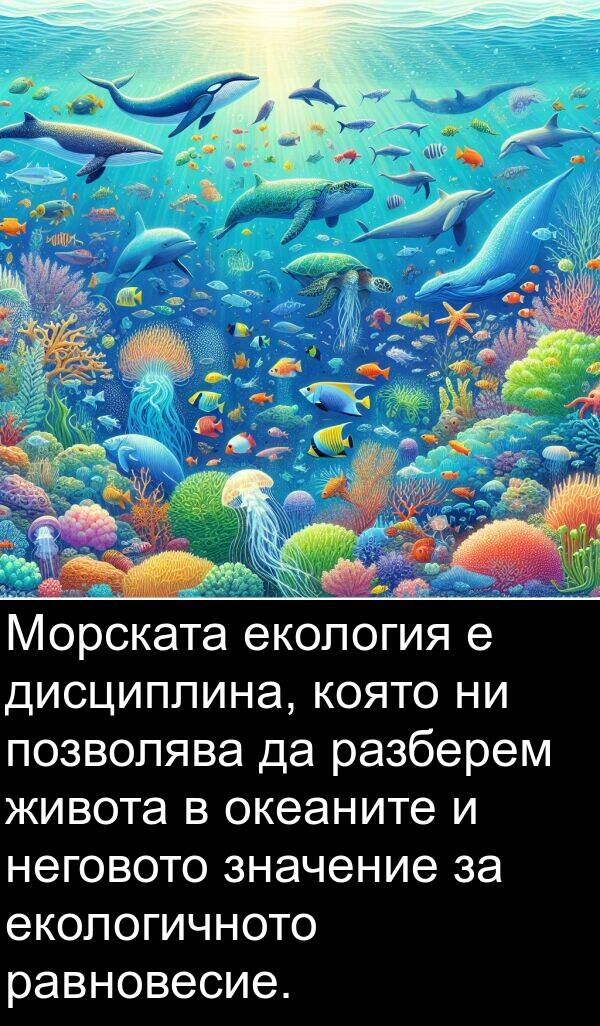 значение: Морската екология е дисциплина, която ни позволява да разберем живота в океаните и неговото значение за екологичното равновесие.