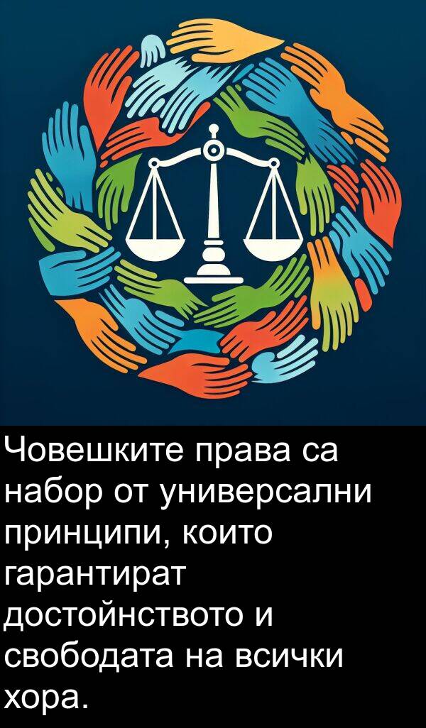 гарантират: Човешките права са набор от универсални принципи, които гарантират достойнството и свободата на всички хора.