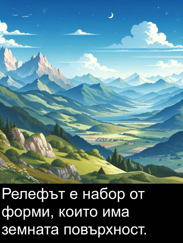земната: Релефът е набор от форми, които има земната повърхност.