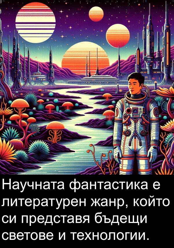 жанр: Научната фантастика е литературен жанр, който си представя бъдещи светове и технологии.