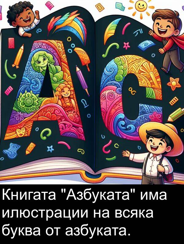 илюстрации: Книгата "Азбуката" има илюстрации на всяка буква от азбуката.