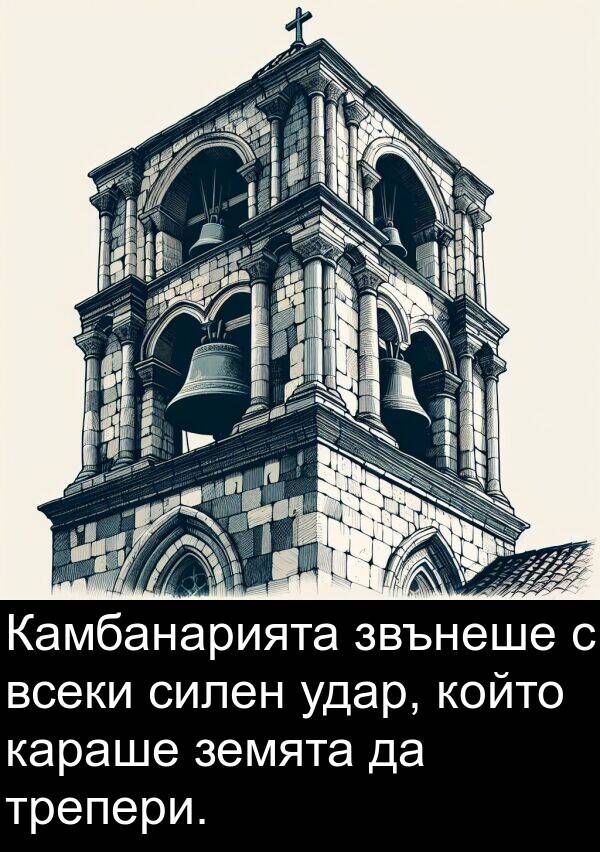 земята: Камбанарията звънеше с всеки силен удар, който караше земята да трепери.