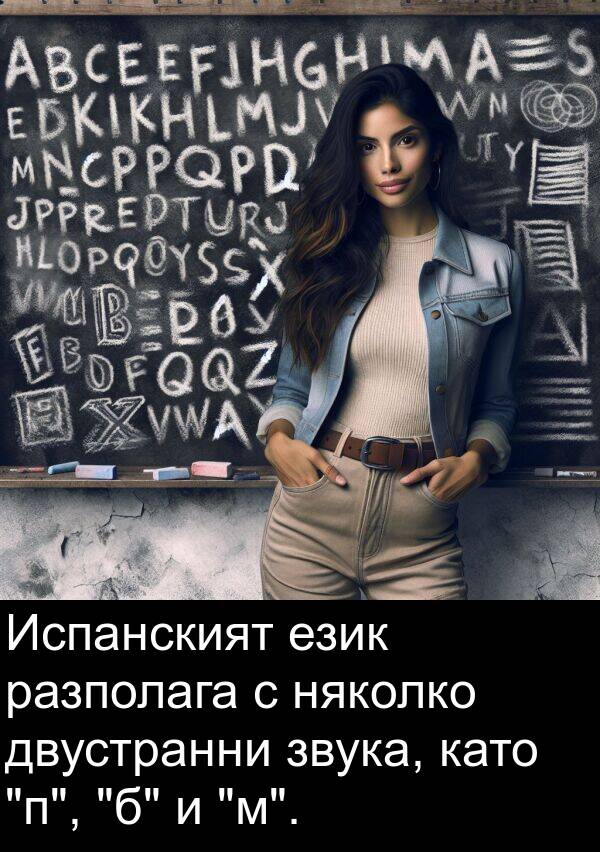 звука: Испанският език разполага с няколко двустранни звука, като "п", "б" и "м".