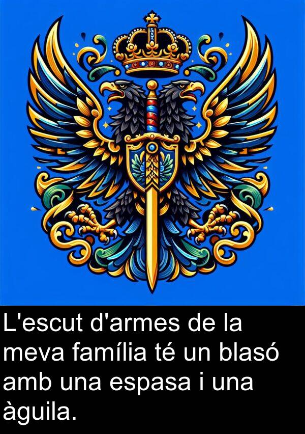 àguila: L'escut d'armes de la meva família té un blasó amb una espasa i una àguila.