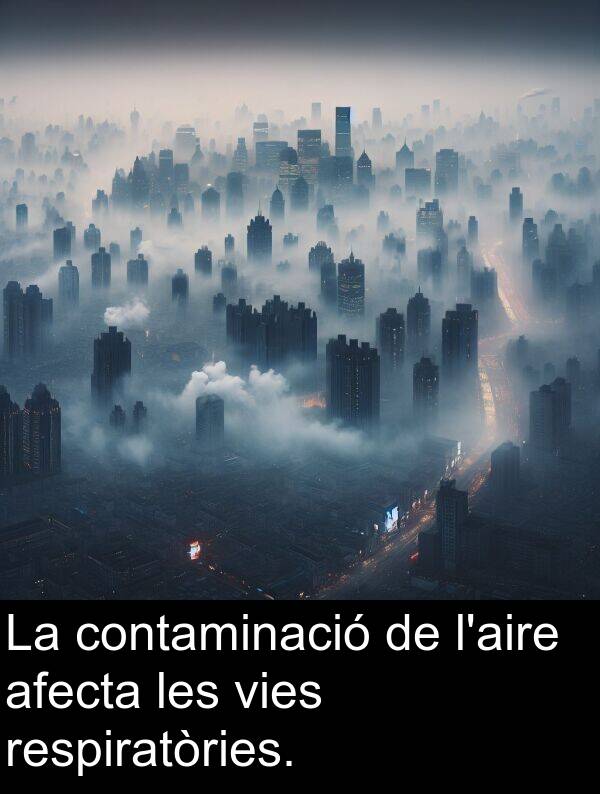 afecta: La contaminació de l'aire afecta les vies respiratòries.