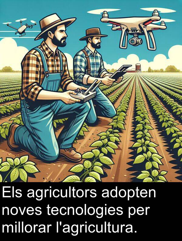 adopten: Els agricultors adopten noves tecnologies per millorar l'agricultura.