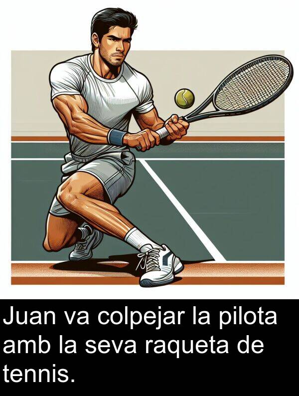 tennis: Juan va colpejar la pilota amb la seva raqueta de tennis.