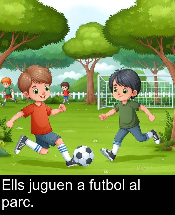 juguen: Ells juguen a futbol al parc.