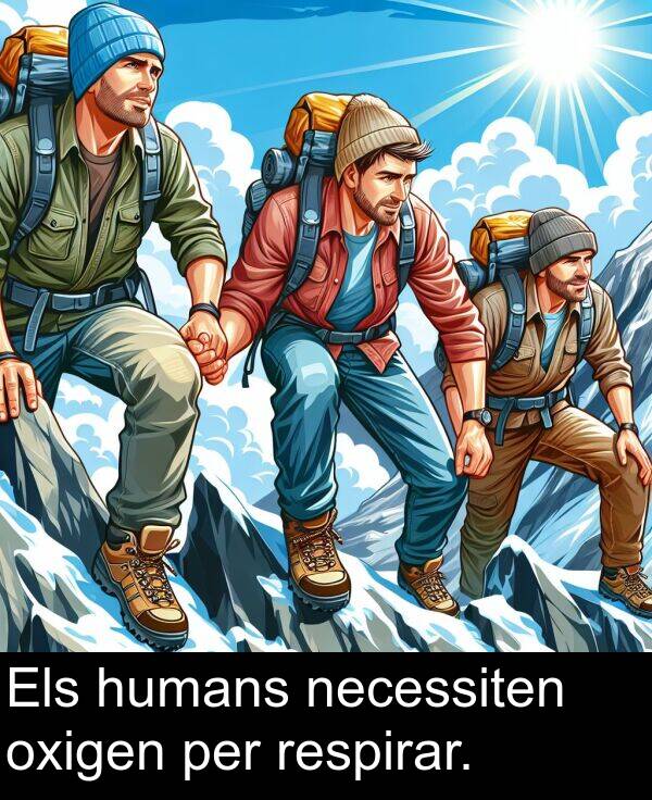 per: Els humans necessiten oxigen per respirar.