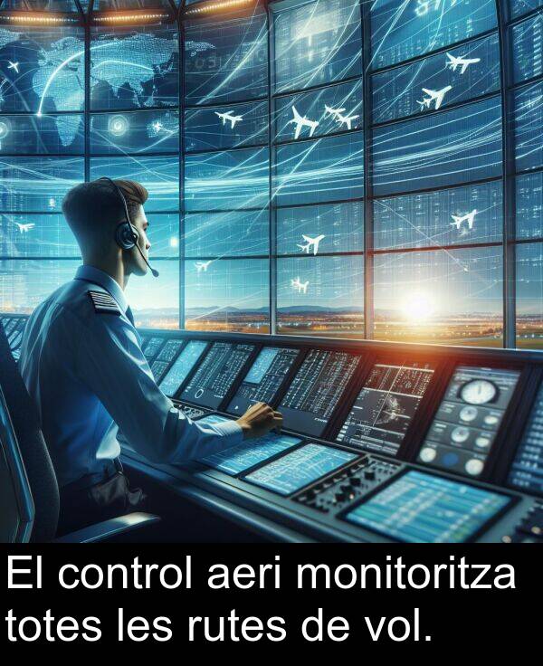 aeri: El control aeri monitoritza totes les rutes de vol.