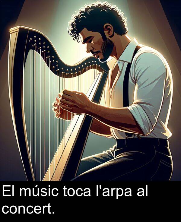 toca: El músic toca l'arpa al concert.