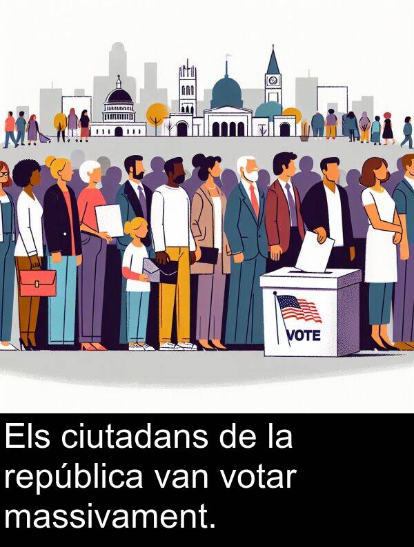 massivament: Els ciutadans de la república van votar massivament.