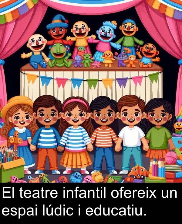 ofereix: El teatre infantil ofereix un espai lúdic i educatiu.