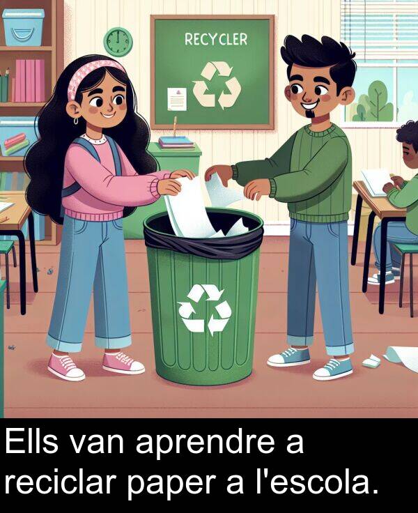 paper: Ells van aprendre a reciclar paper a l'escola.