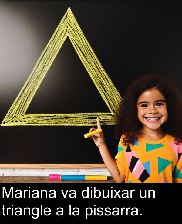 pissarra: Mariana va dibuixar un triangle a la pissarra.