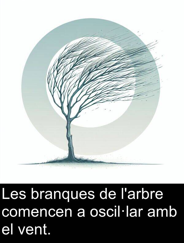 branques: Les branques de l'arbre comencen a oscil·lar amb el vent.