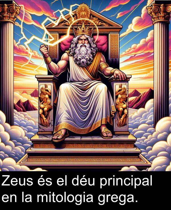 déu: Zeus és el déu principal en la mitologia grega.