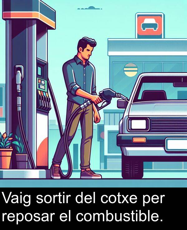 reposar: Vaig sortir del cotxe per reposar el combustible.