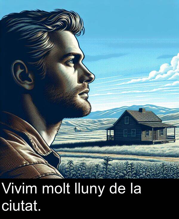 lluny: Vivim molt lluny de la ciutat.