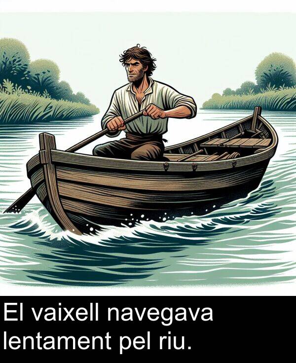 pel: El vaixell navegava lentament pel riu.