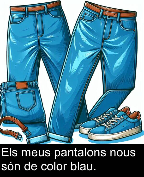 blau: Els meus pantalons nous són de color blau.