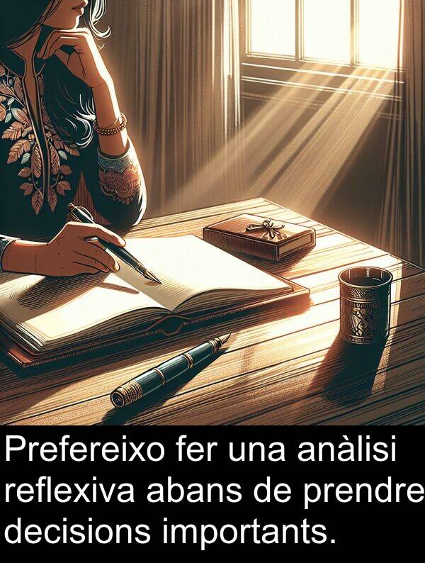 decisions: Prefereixo fer una anàlisi reflexiva abans de prendre decisions importants.