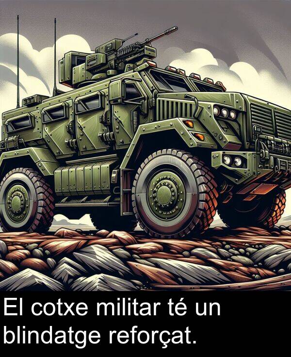 blindatge: El cotxe militar té un blindatge reforçat.