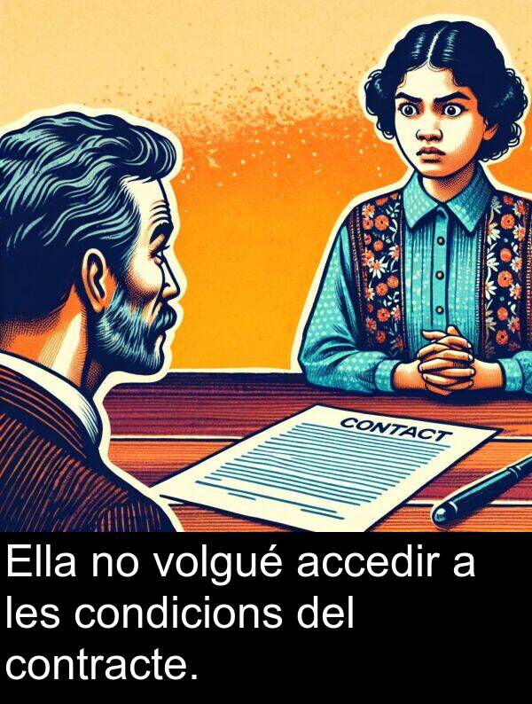 accedir: Ella no volgué accedir a les condicions del contracte.