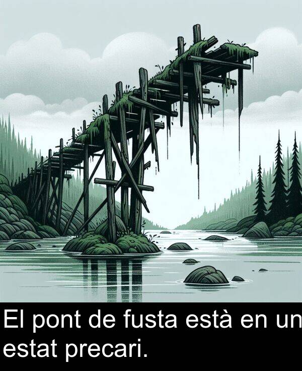 pont: El pont de fusta està en un estat precari.