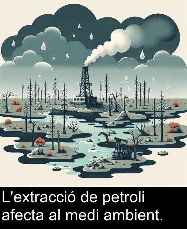 afecta: L'extracció de petroli afecta al medi ambient.