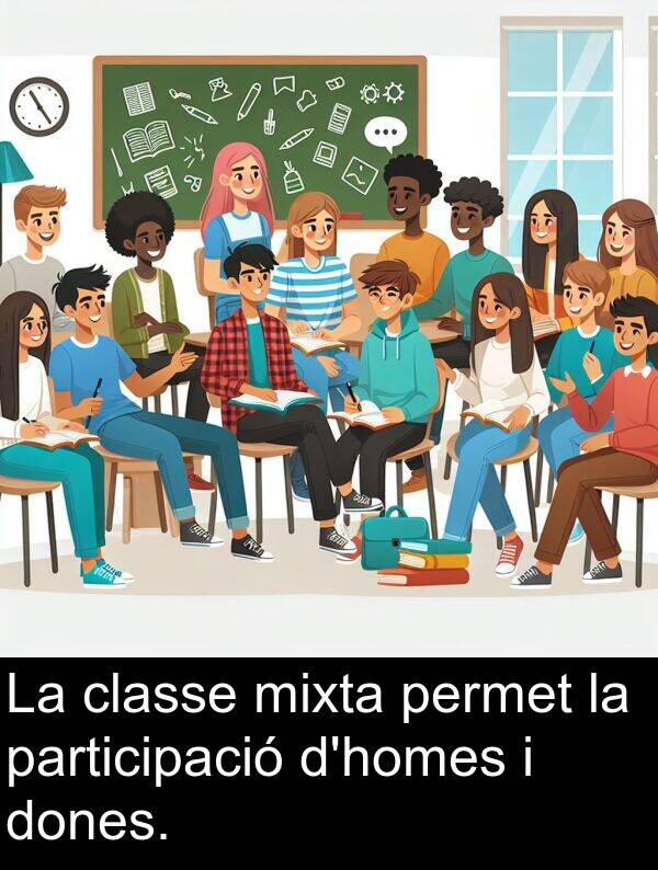 permet: La classe mixta permet la participació d'homes i dones.