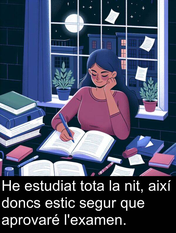 així: He estudiat tota la nit, així doncs estic segur que aprovaré l'examen.