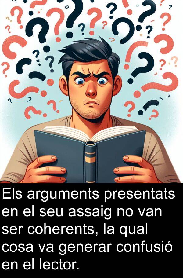 lector: Els arguments presentats en el seu assaig no van ser coherents, la qual cosa va generar confusió en el lector.