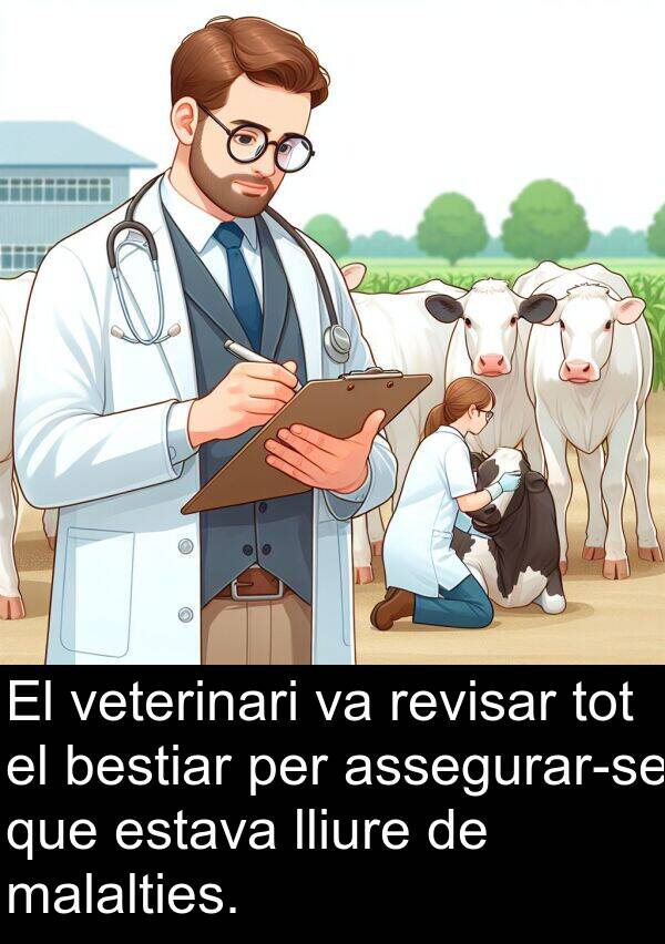 bestiar: El veterinari va revisar tot el bestiar per assegurar-se que estava lliure de malalties.