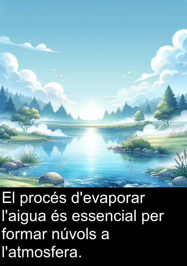 núvols: El procés d'evaporar l'aigua és essencial per formar núvols a l'atmosfera.