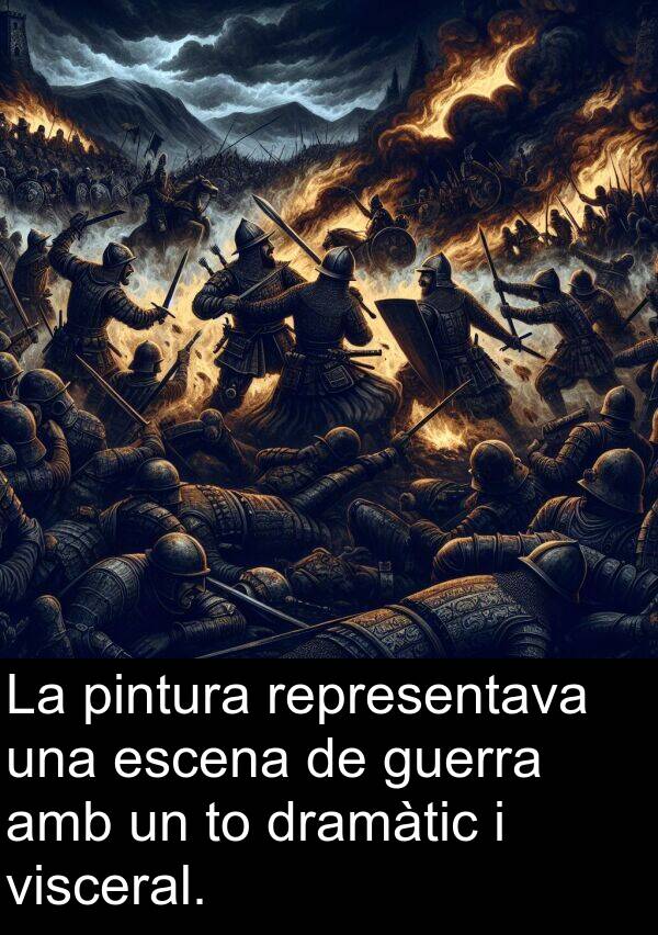 representava: La pintura representava una escena de guerra amb un to dramàtic i visceral.