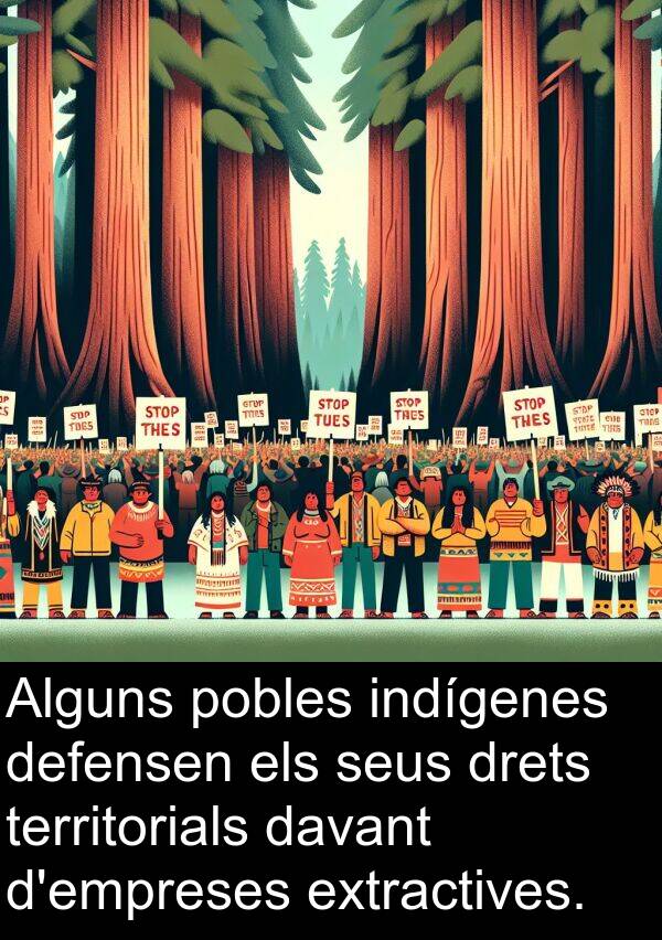 davant: Alguns pobles indígenes defensen els seus drets territorials davant d'empreses extractives.